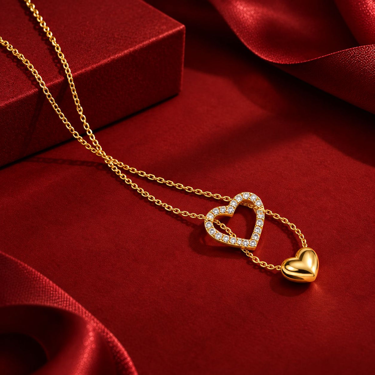 Double Heart Layered Necklace