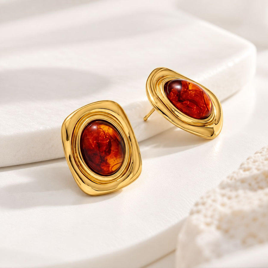 Amber Stone Stud Earrings