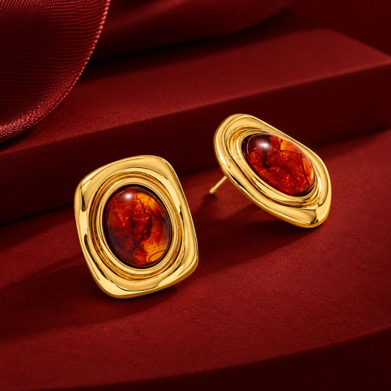 Amber Stone Stud Earrings